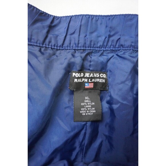 Vintage Polo Jeans Ralph Lauren Blue Yellow Snap Breakaway Sweat Track Shorts XL - Picture 2 of 8